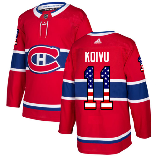 Adidas Canadiens #11 Saku Koivu Red Home Authentic USA Flag Stitched NHL Jersey - Click Image to Close
